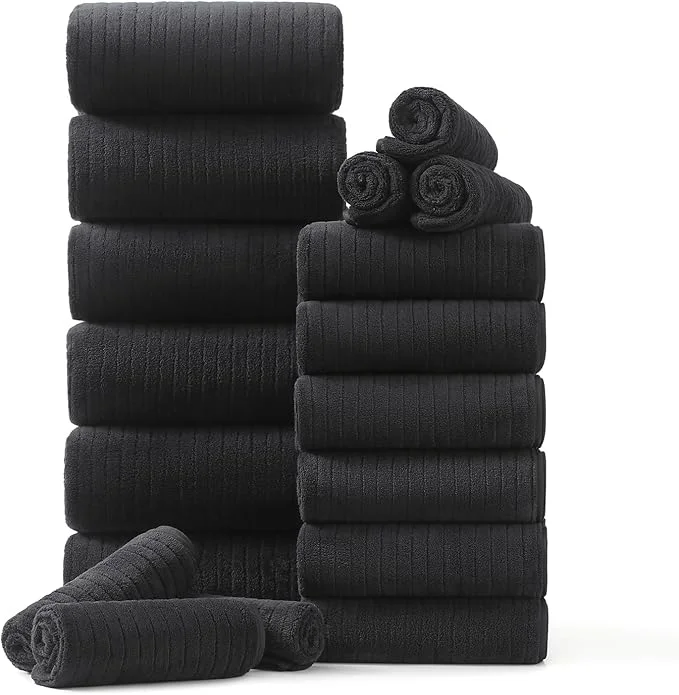 Premium Material 18 Piece Family Bath Towel Set Include 6 Bath Towels 6 Hand Towels and 6 Crafted