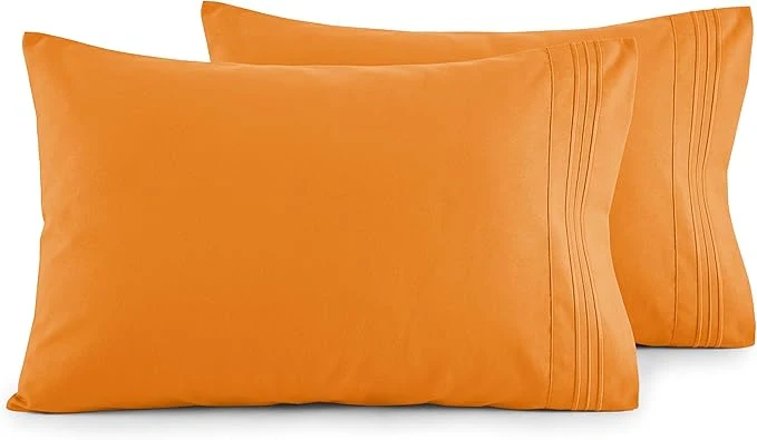 Powerful Elegant Comfort Luxury Ultra-Soft 2-Piece Pillowcase Set – 1500 Premium Hotel Quality Microfiber Double Brushed – Wrinkle Resistant Vibrant Orange standard queen size Durable