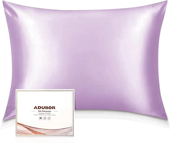 Clean Adubor Mulberry Silk Pillowcase for Hair and Skin with Hidden Zipper Both Side 22 Momme Silk 900 Thread Count 20×26 inches Standard Size Light Purple 1pc Functional