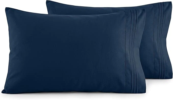 Solid Elegant Comfort Luxury Ultra-Soft 2-Piece Pillowcase Set – 1500 Premium Hotel Quality Microfiber Double Brushed – Wrinkle Resistant King Size Navy Blue Minimalist