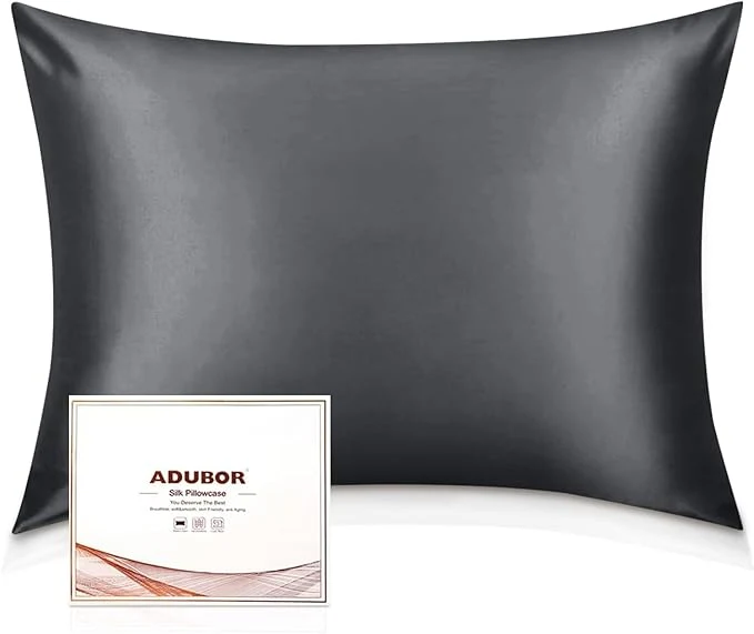 Fine Adubor Silk Pillowcase – Mulberry Silk Pillow Cases 22 Momme 6A Grade Fibers Silk Pillow Case for Hair and Skin Health with Hidden Zipper Queen 20 39 39 x30 39 39 Space Gray 1PC First-Class