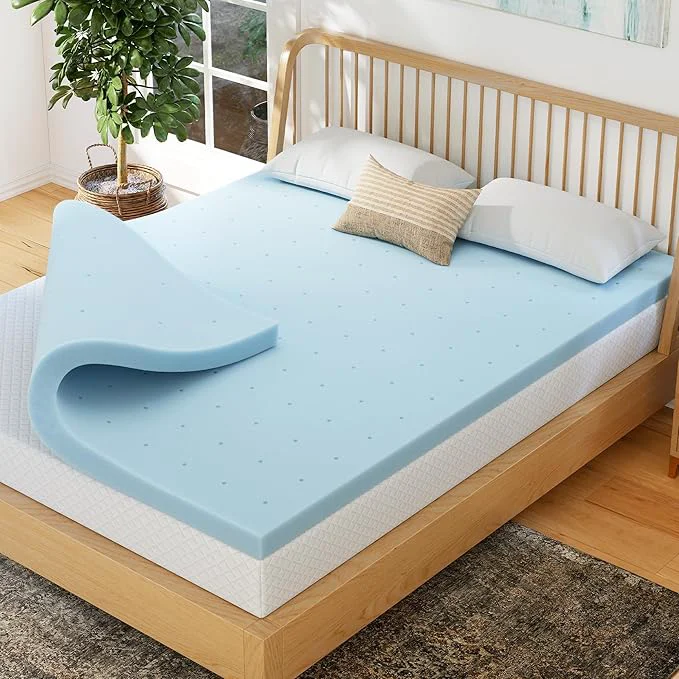 Expertly Made EGOHOME 2 Inch Queen Memory Foam Mattress Topper Cooling Gel Infused amp Pressure Relieving Pad in a Box Dorm Room Essentials CertiPUR Blue Exclusive