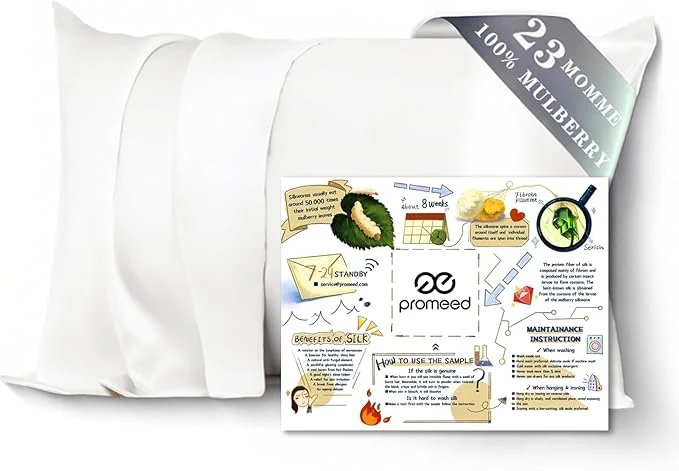 High-Quality PROMEED Mulberry Silk Pillowcase White with Zipper Natural 23 Momme Silk Pillow Case for Sensitive Skin Soft Anti Acne Pillowcase Standard 20 quot x26 quot White Reliable