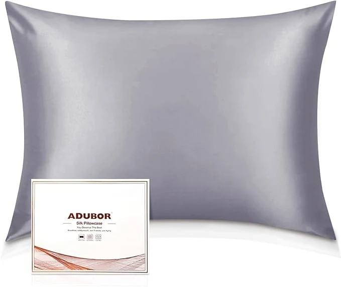 Crafted Adubor Silk Pillowcase – Mulberry Silk Pillow Cases 23 Momme 6A Grade Fibers Silk Pillow Case for Hair and Skin Health with Hidden Zipper Standard 20 39 39 ×26 39 39 Light Gray 1PC Fast