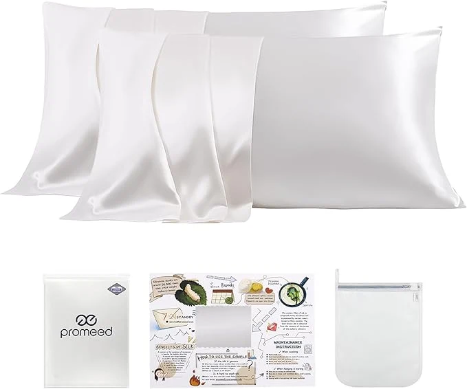 Premium Material PROMEED White Silk Pillowcase 2 Pack for Hair and Skin 23 Momme Mulberry Silk Pillow Case Set of 2 with Hidden Zipper Natural and Acne-Fighting Queen 20 quot x30 quot White Smart