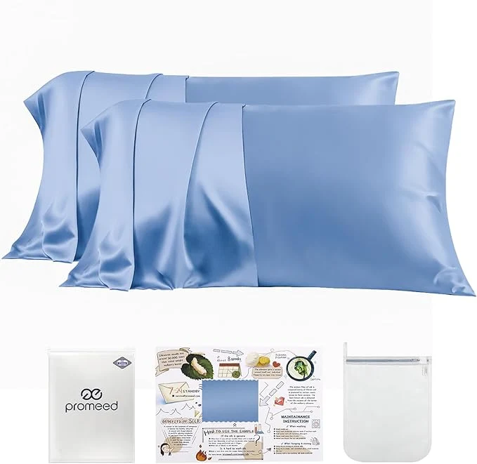 Original Design PROMEED 23 Momme Silk Toddler Pillowcase 2 Pack with Laundry Bag Natural Highest Grade 6A Mulberry Silk Pillow Case Set of 2 Zipper Toddler Travel 13 quot x18 quot Light Blue Green