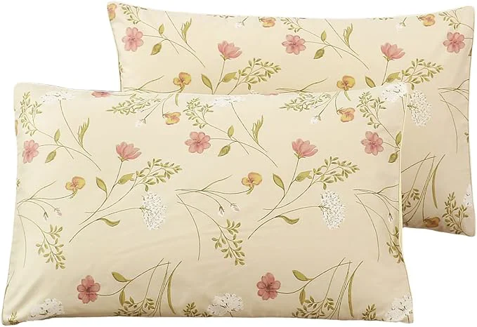 Efficient WINLIFE Cotton Pillowcases 2 Pack Garden Shabby Floral Printed Pillow Cases Set of 2 Pillow Cover Standard 20 39 39 x26 39 39 Floral Beige Solid