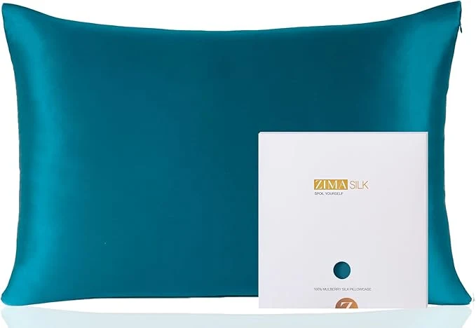 Contemporary ZIMASILK Pure Mulberry Silk Pillowcase for Hair and Skin Health Soft and Smooth Both Sides Premium Grade 6A Silk 600 Thread Count with Hidden Zipper 1pc King 20 39 39 x36 39 39 Turquoise Reusable