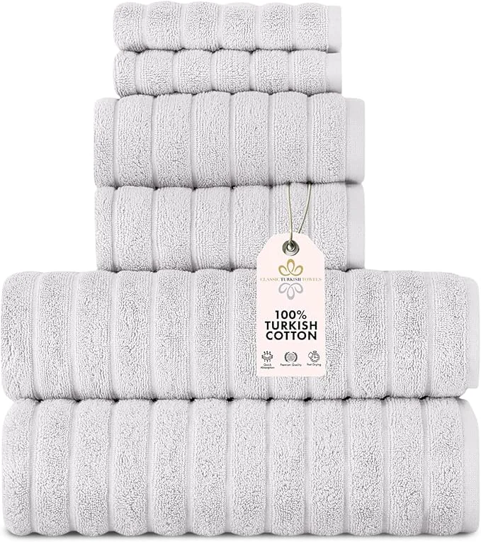 Lightweight Classic Turkish Towels 6 Piece Heavy Duty Fast Drying Bath Sets Made World-Class