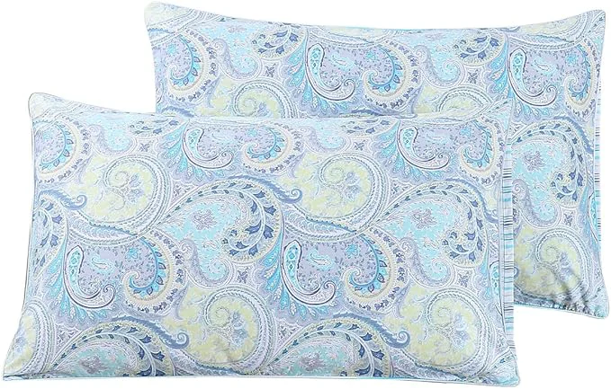 Fast WINLIFE Cotton Pillow Cases Queen Size 20 by 30 inches Queen Pillowcases Set of 2 Soft and Breathable Envelope Closure 2-Piece Pillow Case Blue Paisley Recyclable