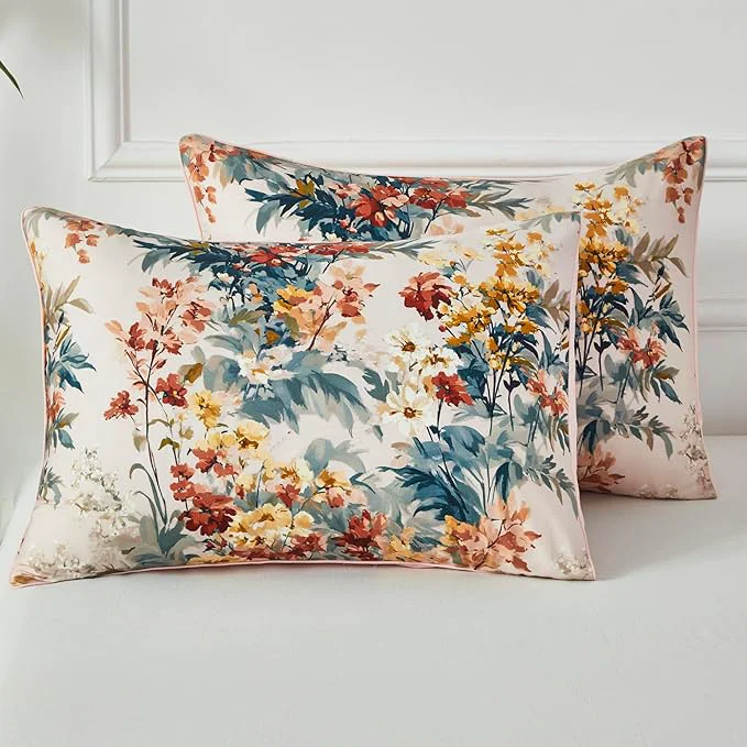Dependable WINLIFE Cotton Pillow Cases Set of 2 Vintage Wildflowers Printed Pillowcase Envelope Closure Pillow Cover Soft amp Breathable King 20 39 39 x 36 39 39 Excellent