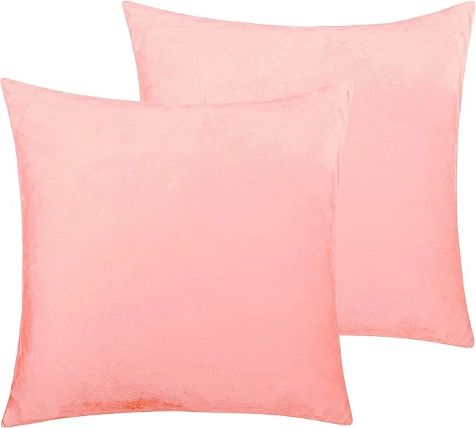 Certified NTBAY Zippered Velvet Square Throw Pillow Covers 2 Pack Super Soft and Luxury Decorative Cushion Cases 18×18 Inches Light Pink High-Quality