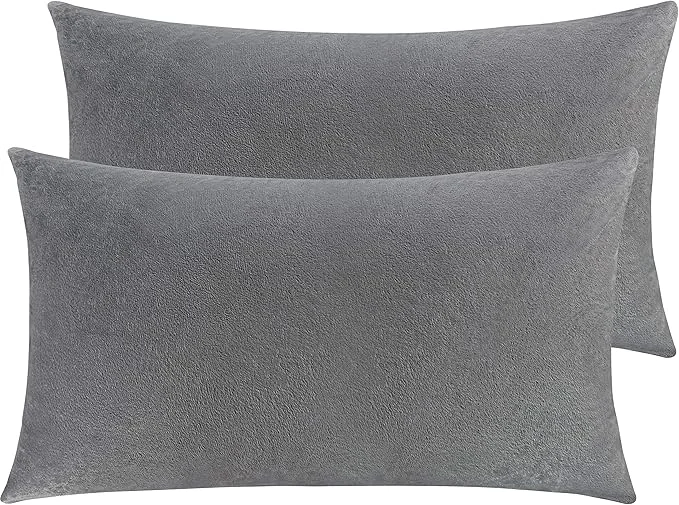 Powerful NTBAY 2 Pack Zippered Velvet King Pillowcases Super Soft and Cozy Luxury Fuzzy Flannel Pillow Cases with Zipper 20×36 Inches Smoke Grey Contemporary