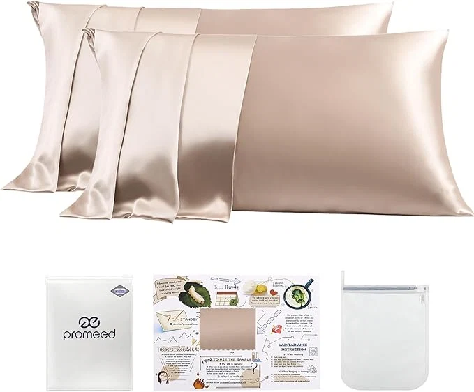 Casual PROMEED 23 Momme Silk Pillowcase 2 Pack with Zipper 3rd Gen Grade 6A Mulberry Silk Pillow Case Set of 2 Cooling Pillow Cases for Hot Sleepers Queen 20 quot x30 quot Champagne Certified