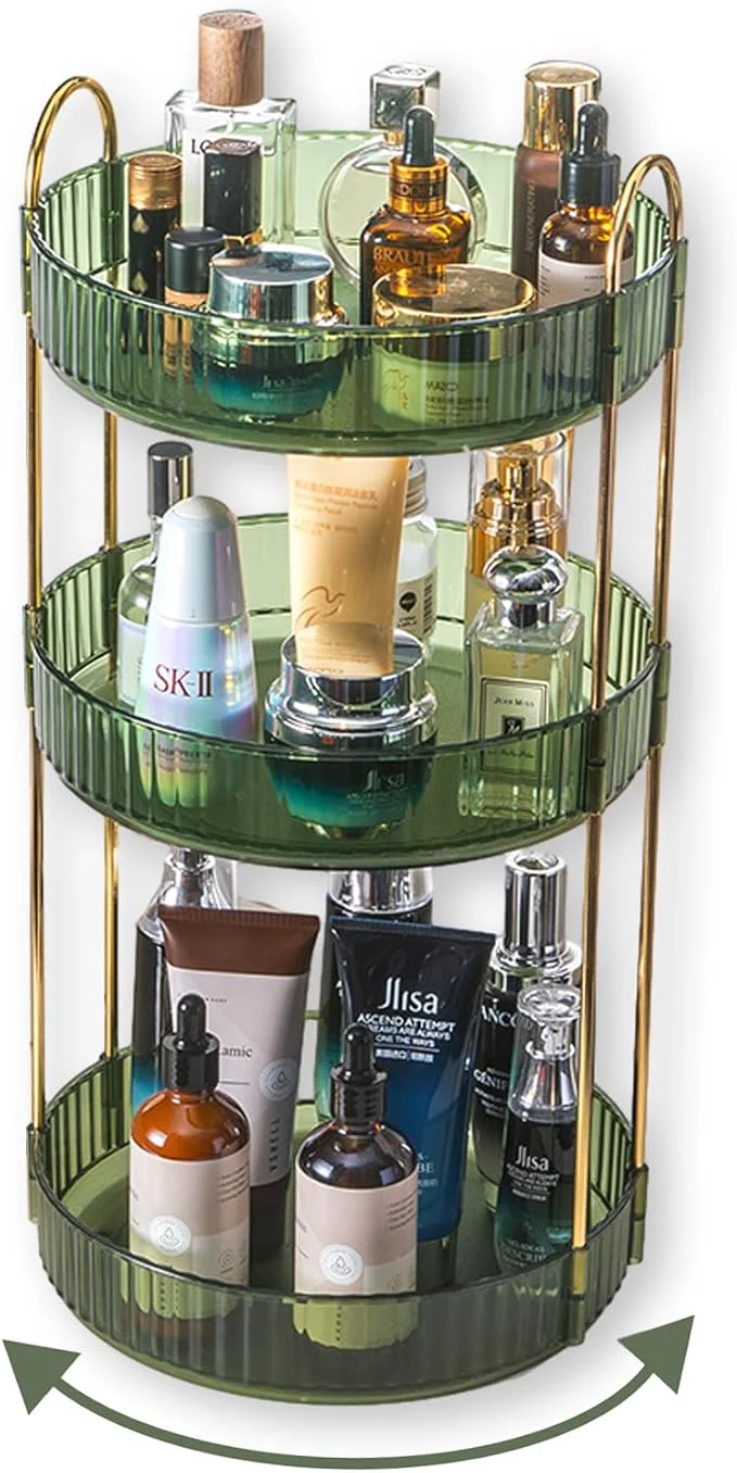 Green Asayuee 360 Rotating Perfume Organizer 3 Tier Large Capacity Make Up Smooth