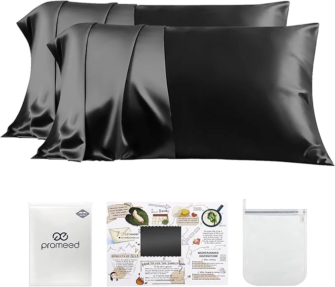 Certified PROMEED Mulberry Silk Pillowcase Set of 2 23 Momme 3rd Gen Grade 6A Mulberry Silk Pillow Cases 2 Pack Silk Pillow Cover for Acne Prone Skin King 20 quot x36 quot Black High-Quality