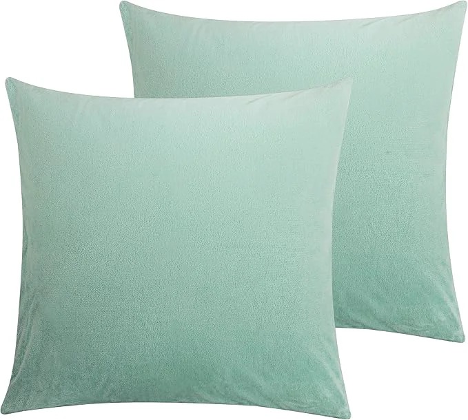 Authentic NTBAY Velvet 2 Pack Square Zippered Throw Pillow Covers Super Soft and Luxury Euro Cushion Covers for Sofa Couch 24×24 Inches Cyan Unique