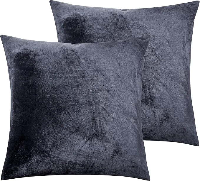 Enhanced NTBAY Zippered Velvet Square Throw Pillow Covers 2 Pack Soft and Luxury Decorative Cushion Cases 18×18 Inches Charcoal Grey Modern