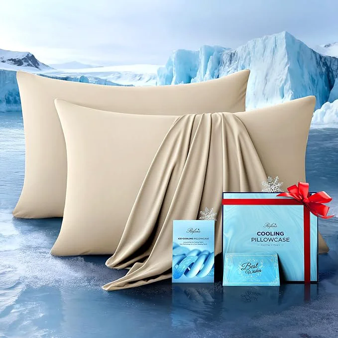 Luxury Ultra-Chill Cooling Pillowcase Set of 2 for Hot Sleepers Softer Than Silk Pillow Cases for Protecting Hair amp Skin Breathable Bed Pillow Covers w Zipper Gifts for Women Men Beige King Flexible
