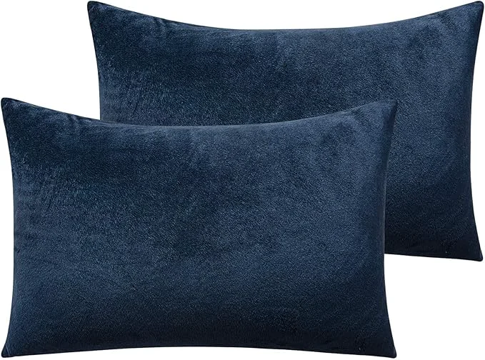 Healthy NTBAY Zipped Velvet Toddler Pillowcases 2 Pack Cozy Luxury Flannel Plush Travel Pillow Cases 13×18 Inches Navy Blue Original