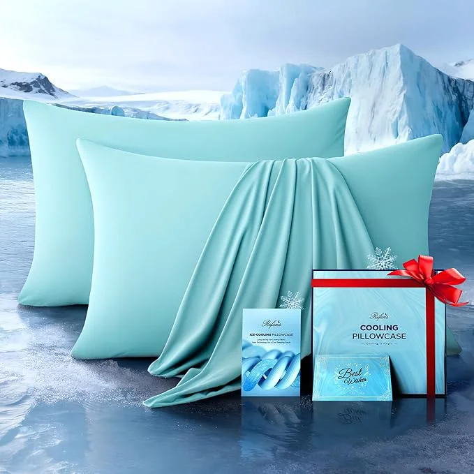 Proven Ultra-Chill Cooling Pillowcase Set of 2 for Hot Sleepers Softer Than Silk Pillow Cases for Protecting Hair amp Skin Breathable Bed Pillow Covers w Zipper Gifts for Women Men Mint Blue Queen Fashionable