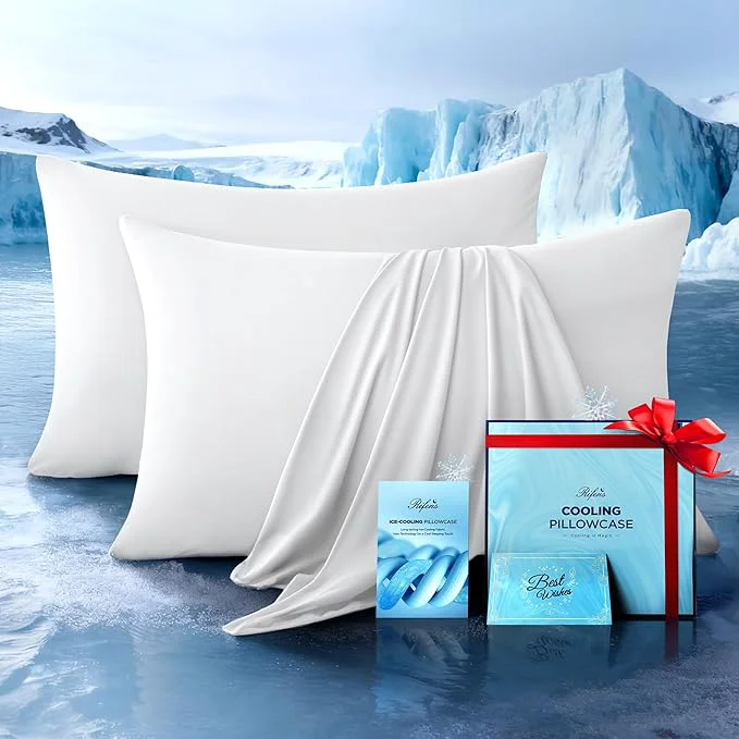 Authentic Ultra-Chill Cooling Pillowcase Set of 2 for Hot Sleepers Softer Than Silk Pillow Cases for Protecting Hair amp Skin Breathable Bed Pillow Covers w Zipper Gifts for Women Men White Standard Pure