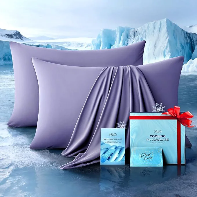 Pure Ultra-Chill Cooling Pillowcase Set of 2 for Hot Sleepers Softer Than Silk Pillow Cases for Protecting Hair amp Skin Breathable Bed Pillow Covers w Zipper Gifts for Women Men Purple Standard Organic