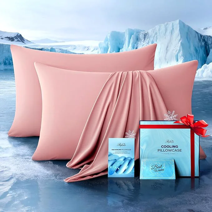 Stylish Ultra-Chill Cooling Pillowcase Set of 2 for Hot Sleepers Softer Than Silk Pillow Cases for Protecting Hair amp Skin Breathable Bed Pillow Covers w Zipper Gifts for Women Men Pink Queen Superior