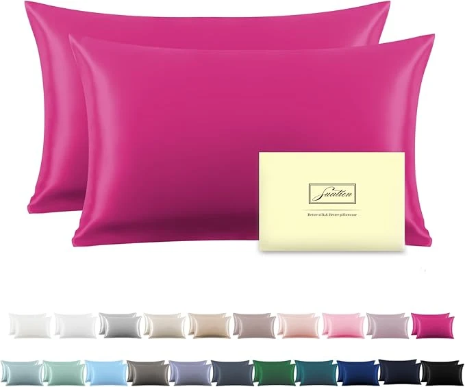 Organic Silk Pillow Cases 2 Pack Soft Breathable and Sliky King Size Pillow Cases Set of 2 Natural Mulberry Silk Pillowcase Set of 2 for Hair and Skin with Hidden Zipper Hot Pink 20 quot X 36 quot 2pcs Selected