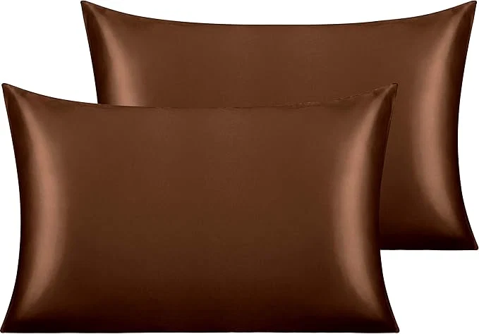Clean NTBAY 2 Pack Satin Standard Pillowcases for Hair and Skin Luxurious and Silky Pillow Cases with Envelope Closure 20×26 Inches Brown Environmentally Friendly