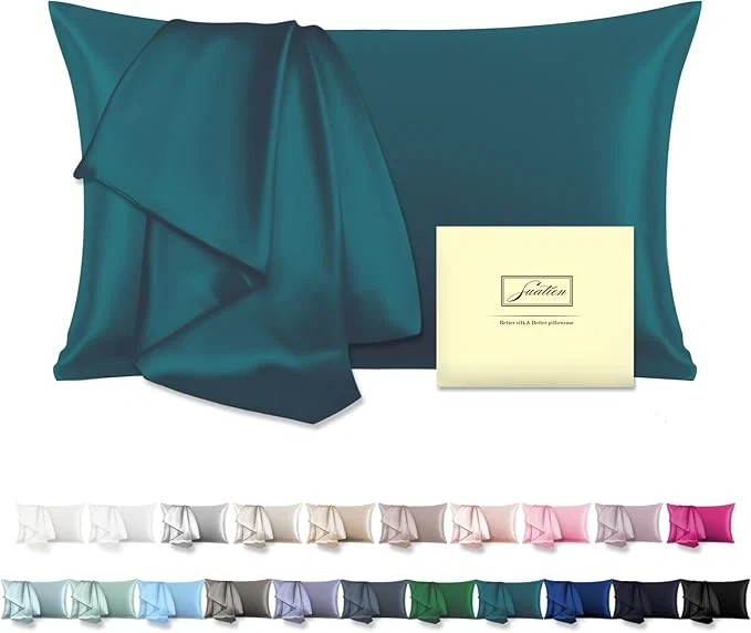 Fashionable Mulberry Silk Pillowcase for Hair and Skin Pillow Case with Hidden Zipper Soft Breathable Smooth Cooling Silk Pillow Covers for Sleeping Teal King 1Pcs Smart