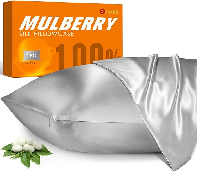 Enhanced Mulberry Silk Pillowcase for Hair and Skin 22 Momme Pure Natural Silk Pillow Case Both Sided with Zipper Pillow Cover for Women Mom Men Silver Grey Standard 20 39 39 ×26 39 39 2 Pack Smooth