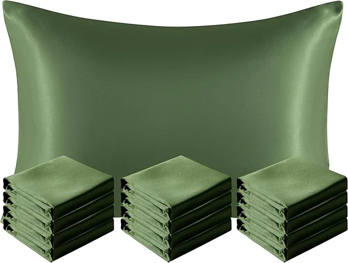Durable NTBAY 12 Pack Satin Standard Pillowcases for Hair and Skin Luxurious and Silky Pillow Cases with Envelope Closure 20 x 26 Inches Olive Green Smart