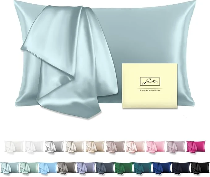 Flexible Mulberry Silk Pillowcase for Hair and Skin Pillow Case with Hidden Zipper Soft Breathable Smooth Cooling Silk Pillow Covers for Sleeping Haze Blue King 1Pcs Eco-Friendly