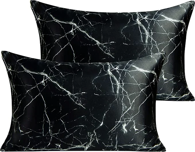Natural NTBAY 2 Pack Satin Queen Pillowcases for Hair and Skin Luxurious and Silky Marbling Printed Pillow Cases with Envelope Closure 20×30 Inches Black Modern