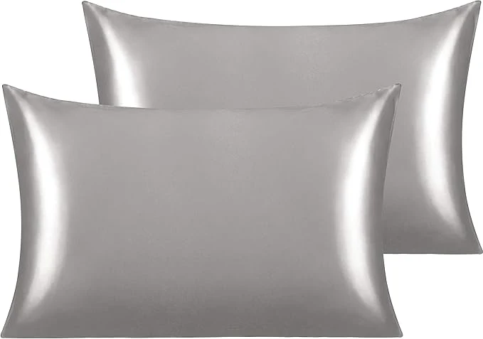Reusable NTBAY 2 Pack Satin Standard Pillowcases for Hair and Skin Luxurious and Silky Pillow Cases with Envelope Closure 20×26 Inches Grey Healthy