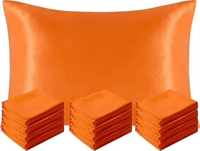 Stylish NTBAY 12 Pack Satin King Pillowcases for Hair and Skin Luxurious and Silky Pillow Cases with Envelope Closure 20 x 36 Inches Orange Long-Lasting