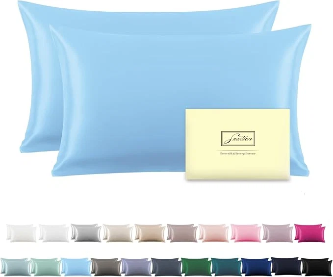 Contemporary Silk Pillow Cases 2 Pack Soft Breathable and Sliky Standard Size Pillow Cases Set of 2 Natural Mulberry Silk Pillowcase Set of 2 for Hair and Skin with Hidden Zipper Sky Blue 20 quot X 26 quot 2pcs Luxury