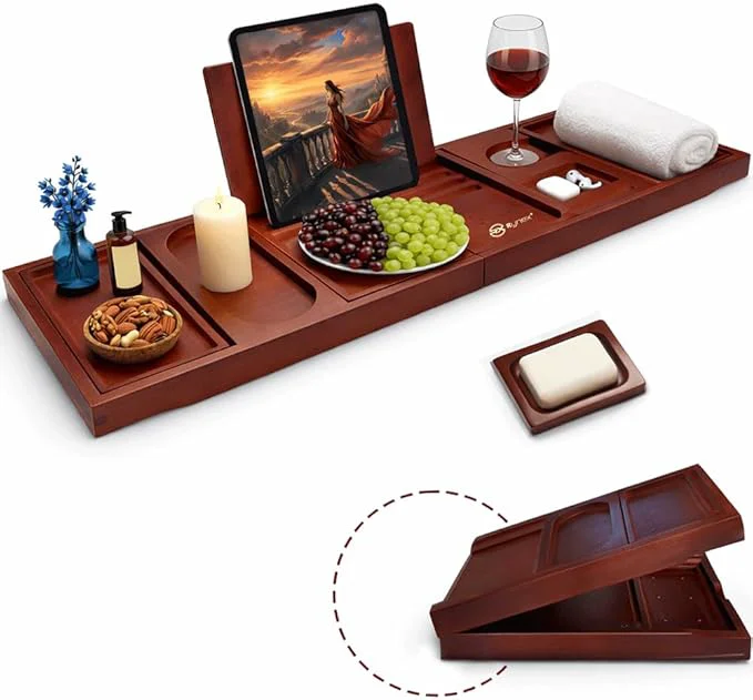 Easy-to-Use Bathtub Tray Bath Tray for Tub – Expandable Bamboo Bath tub Tray Bathtub Sustainable
