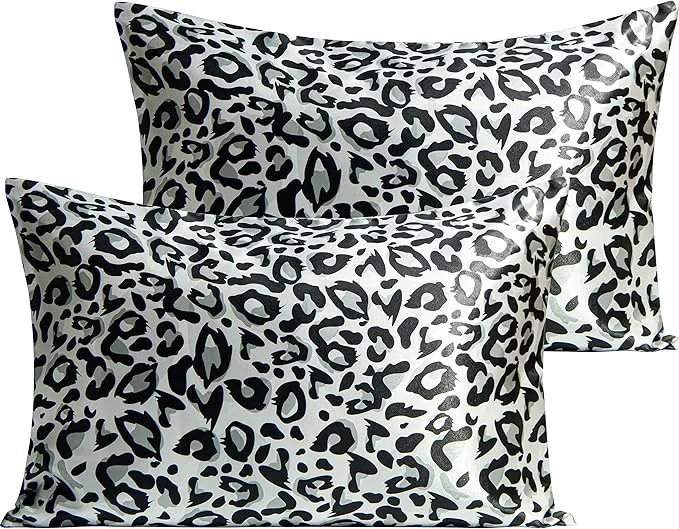 Relaxed NTBAY 2 Pack Satin Queen Pillowcases for Hair and Skin Luxurious and Silky Leopard Printed Pillow Cases with Envelope Closure 20×30 Inches Black and White Powerful