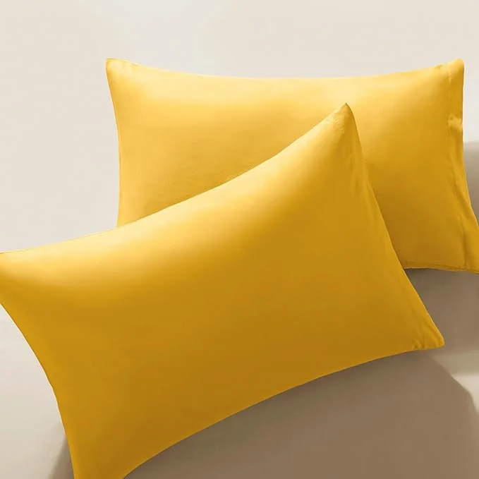 Breathable MILVOWOC 2Pcs Brushed Microfiber Queen Pillowcases – 20 x 30 Inch Yellow Pillow Case Set Non Slip Envelope Pillow Cover with Moisture Absorption and Anti-Wrinkle Authentic