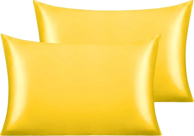 Versatile NTBAY 2 Pack Satin Standard Pillowcases for Hair and Skin Luxurious and Silky Pillow Cases with Envelope Closure 20×26 Inches Yellow Soft
