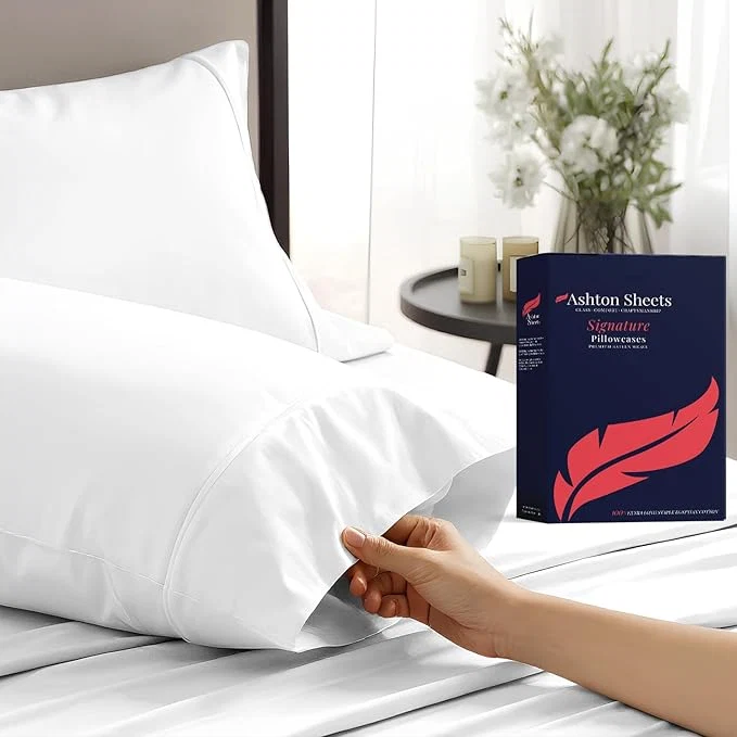 Organic Ashton Sheets Egyptian Cotton Queen Pillow Cases Set of 2 – Luxury 1200 Thread Count Pillow Cases Queen Size White Soft Cooling Hotel Collection Pillowcases Fits Queen Standard Pillow Superior
