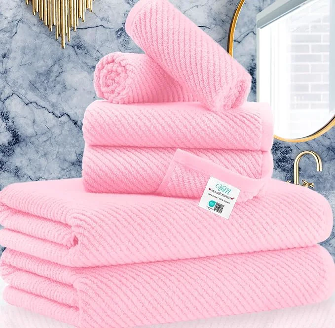 Enhanced Pink Towels – Cotton Quick Dry Lightweight Towel Set of 6 2 Large Bath Fashionable