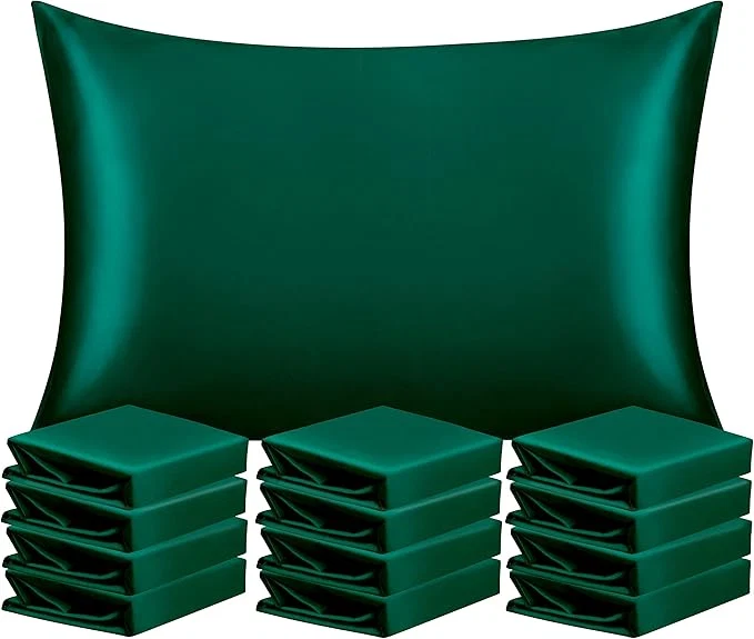 Verified NTBAY 12 Pack Satin Queen Pillowcases for Hair and Skin Luxurious and Silky Pillow Cases with Envelope Closure 20 x 30 Inches Dark Green High-Performance