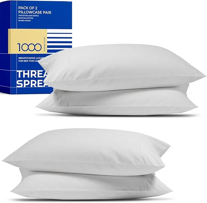 Effective Thread Spread Egyptian Cotton Pillow Cases Queen Size Set of 4 – Luxury 1000 Series Paradise Collection Queen Pillow Cases Pack of 2 Silver Grey Soft Cooling Hotel Egyptian Cotton Pillowcases Lightweight