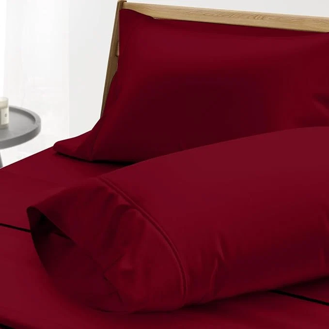 Crafted Thread Spread Egyptian Cotton Pillow Cases Queen Size Set of 2 – Luxury 1000 Series Paradise Collection Queen Pillow Cases Burgundy Soft Cooling Sateen Hotel Egyptian Cotton Pillowcases Elite