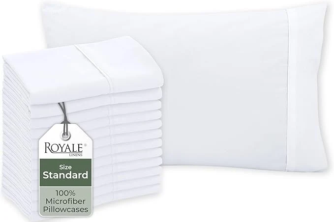 Casual Royale Linen White Pillowcase Set Of 12 – Standard 20 quot x26 quot Bed Pillow Cover – 1800 Brushed Microfiber -Wrinkle amp Fade Resistant – Bulk Pillow Cases – Hotel Quality Pillowcase 12 Pack Standard White Selected