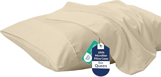 Genuine Royale Linens Queen Pillowcase Set of 2 – Bed Pillow Cover – 20 quot x 30 quot – Sand Pillowcases – 1800 Brushed Microfiber Wrinkle amp Fade Resistant – Soft amp Cozy- Queen Size Pillow Case Sand Fast