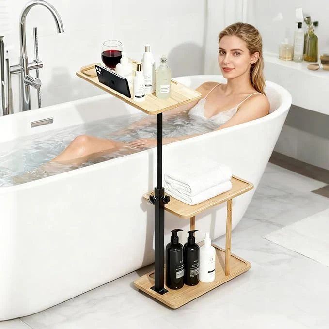 Crafted 3 Layer Bathtub Tray Table Bamboo Swivel Bathtub Side Table Height Adjustable Trusted